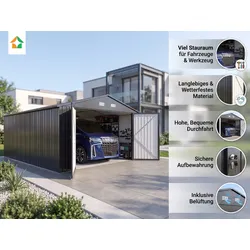 Gerätehaus / Garage aus verzinktem Stahl 602 x 386 x 241 cm – Grau
