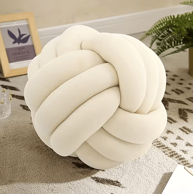 Uplift Curations KnotSphere 9x9 Inch Knotted Ball Throw Pillow Plush Round Decorative Cushion For Sofa & Bedroom white