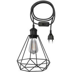 ledscom.de 3 m Textilkabel RETRA, Vintage, Stecker, Schalter, schwarz, Käfig-Schirm + LED Lampe 240lm, extra-warmweiß