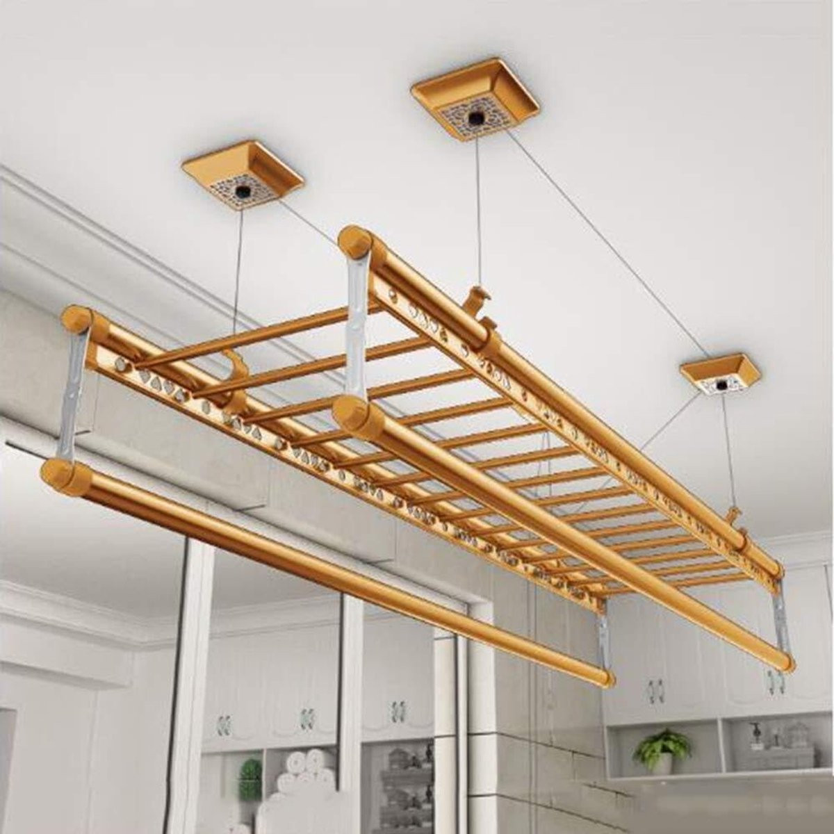 Zwart Plafond Droogrek met Kleding Katrol - 150 cm - Ruimtebesparend Ontwerp