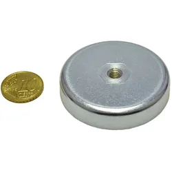 1 Ferrit-Topfmagnete mit Innengewinde 50 mm | M6 | 10 mm, Ferrit, Stahl, silber