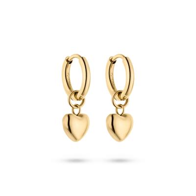 Paar Creolen TAMARIS "Edelstahl Schmuck mit abnehmbaren Herz-Einhängern Tiny Heart", gelbgoldfarben, Ohrringe, Damen, 12mm, Edelstahl