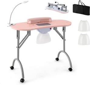 Costway Manicure Nail Table with Bendable USB-plug LED Table Lamp-Pink