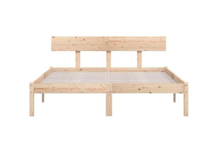 Cadre de lit double en bois massif - MEUBLECHIC - 140x190 cm - Bois de pin massif - Tête de lit incluse - Design élégant
