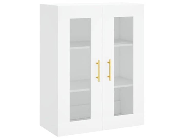Wandschrank Weiss 69.5x34x90 cm Haengeschrank Holzwerkstoff mit Glastueren Stauraum, Wandmontage, sichtbare Aufbewahrung, vielseitig nutzbar, schlichtes Design