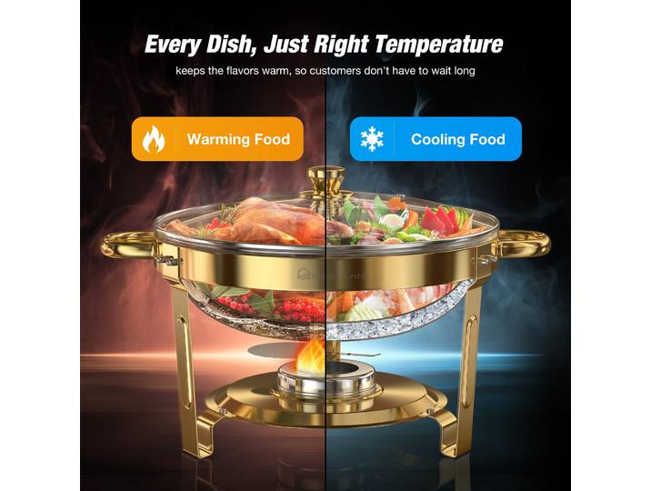 Paquet de 2/4 réchauds 5QT pour Buffet, ensemble de réchauds ronds en acier inoxydable pour fêtes à domicile, ensemble chauffant pour Buffet de noël