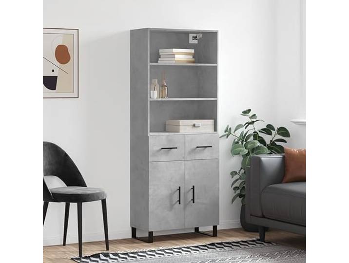 RJPLMFV Anrichte, hoch, grau, Beton, 180 cm, Holz Füße aus Metall, langlebig, feuchtigkeitsbeständig, große Aufbewahrung, Wandbefestigung inklusive