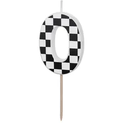 PartyDeco Geburtstagskerze Zahl 0 mit Karomuster 5,5cm - Zahlenkerzen Kuchenkerzen Tortenkerzen Kindergeburtstag Partydeko Geburtstag Tortendeko Schwarz Weiß