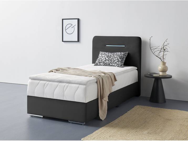 Boxbett, Polyester, Schwarz, 96×207 cm, Mit LED-Beleuchtung, Bettkasten & Topper, Cotta