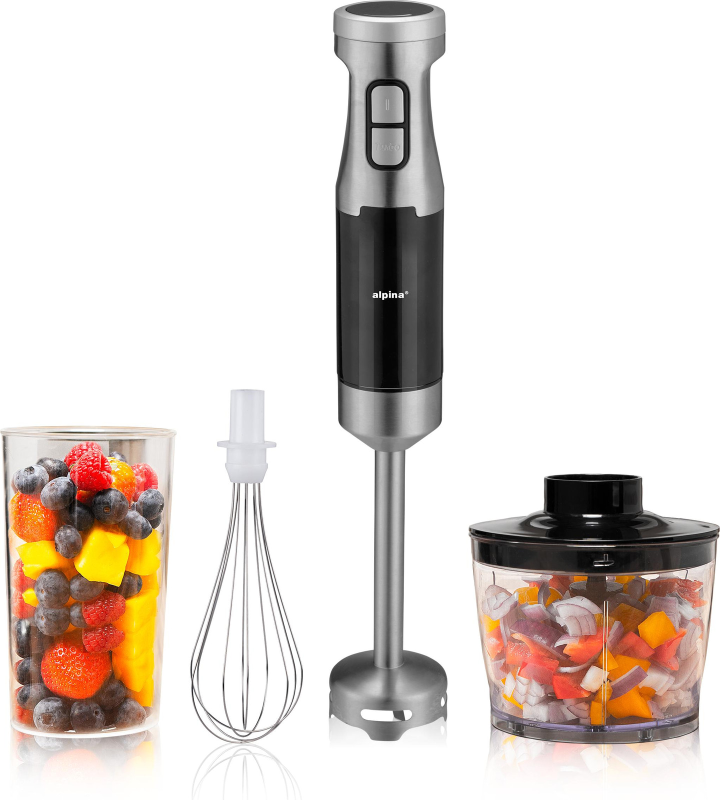 Alpina staafmixer met hakfunctie en garde, 1000W, zwart/zilver