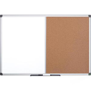 Bi-Office Kombitafel Maya XA0203170, 2 in 1, braun / weiß, Kork-Pinnwand & Whiteboard, mit Aluminiumrahmen, 60 x 45 cm