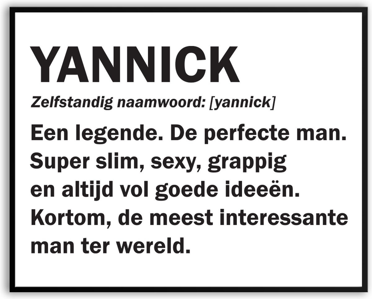 Grappige Canvas Poster Yannick Betekenis met Glas, 50 x 70 cm