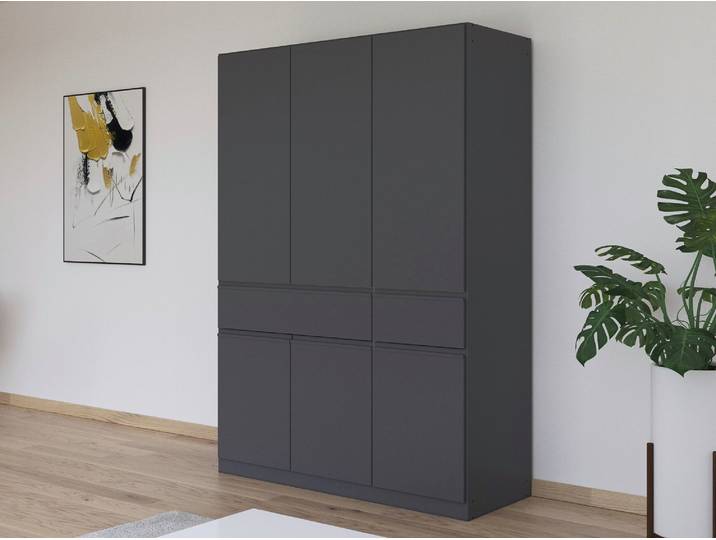 Armoire 6 portes 2 tiroirs Macari Gris Métal - Basika