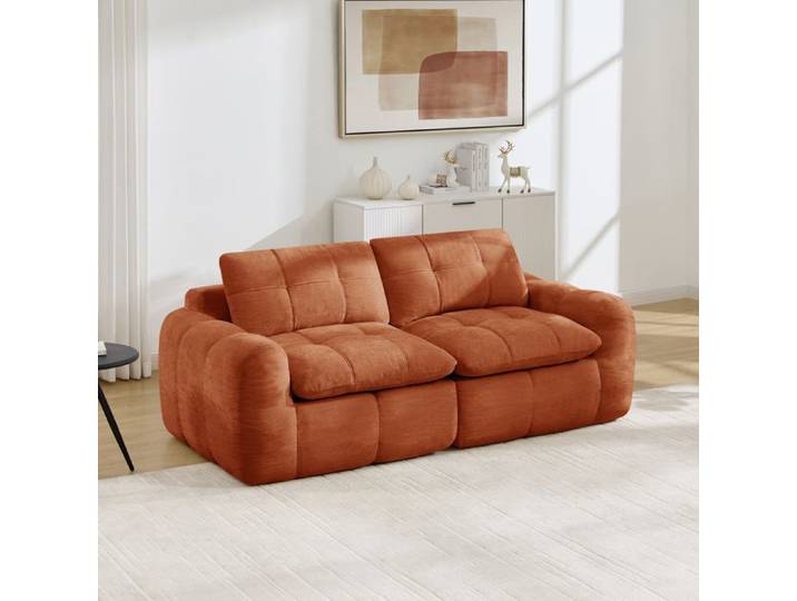ROVRYN Canapé modulable 2 places orange en chenille assise profonde mousse haute densité 32D