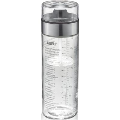Dressing Shaker GEFU "MIX", silber (transparent, silberfarben, schwarz), H:20,3cm Ø:6,7cm, Glas, Kunststoff, Shaker, Doppelskala (ml/oz), auslaufsicher, 350 ml