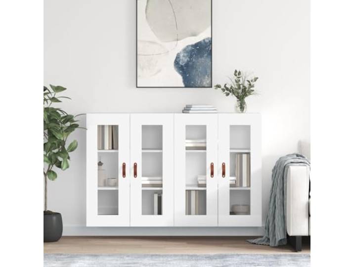 Jkghdrt 2er Set Wandschränke Weiß Holzwerkstoff mit Glastüren Hängeschrank Wandmontage, platzsparend, Glastüren, Holzwerkstoff, als Sideboard-Aufsatz nutzbar
