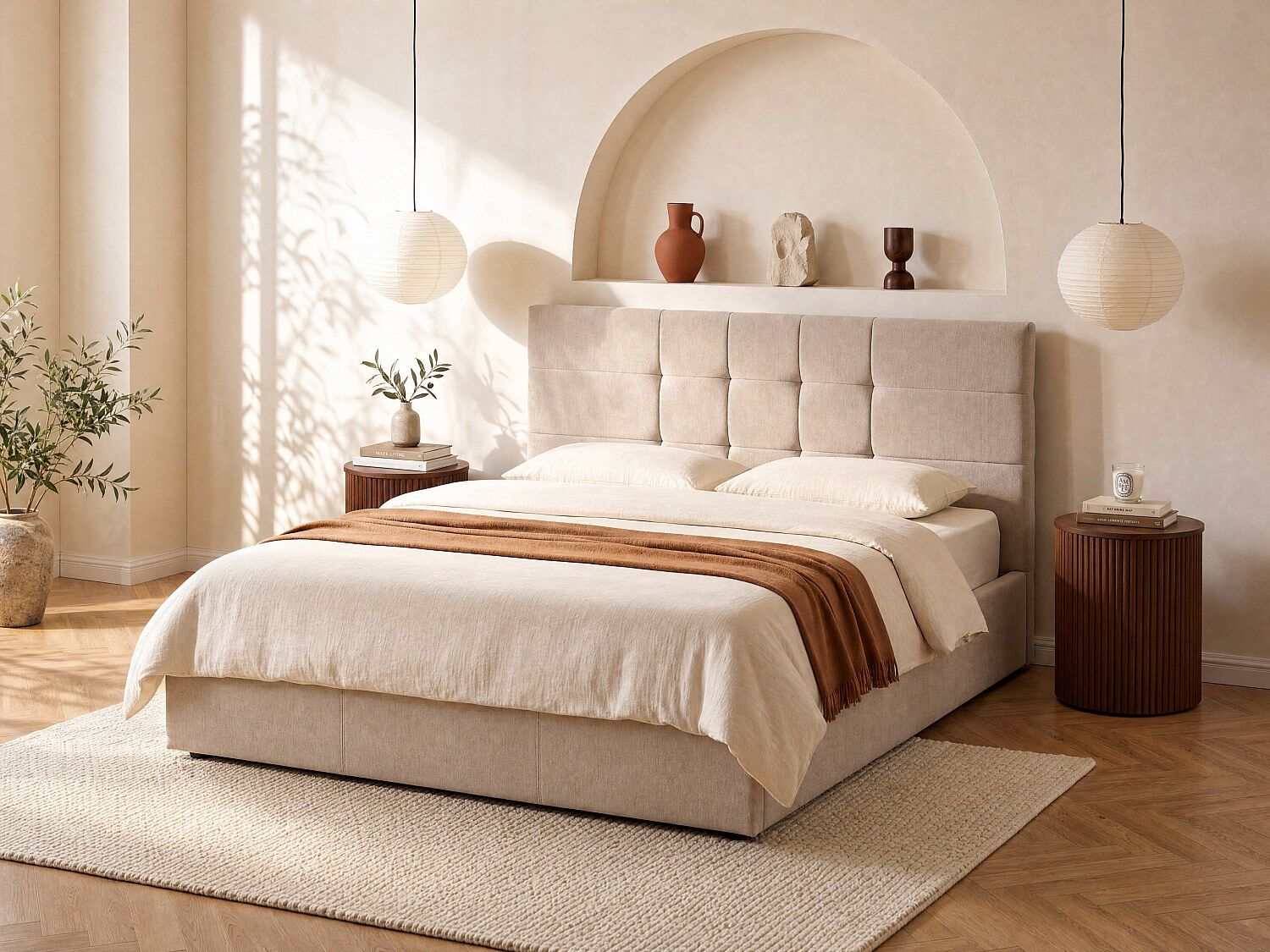 Unique Canapé abatible 200 x 200 cm - Tela - Beige - ELIAVA