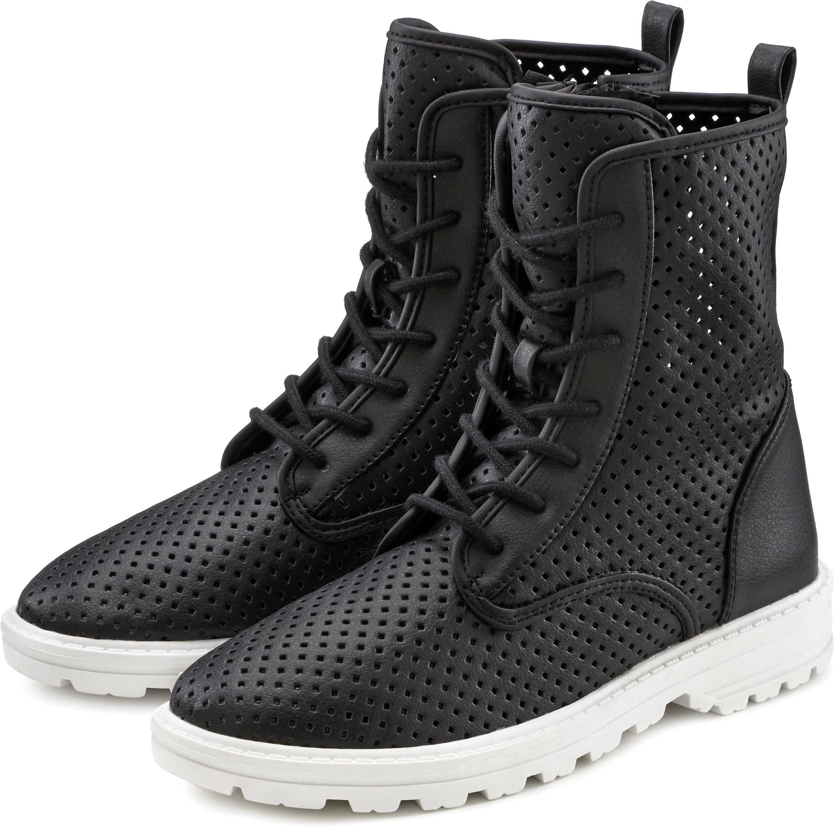 Stiefelette LASCANA "Stiefel, Boots, High-Top-Sneaker", Damen, Gr. 39, Textil, schwarz, Obermaterial: 100% Lederimitat. Decksohle: 100% Textilmaterial. Futter: 100% Textilmaterial. Laufsohle: 100% Synthetik, unifarben, Schuhe Stiefelette, zum Schnüren mit