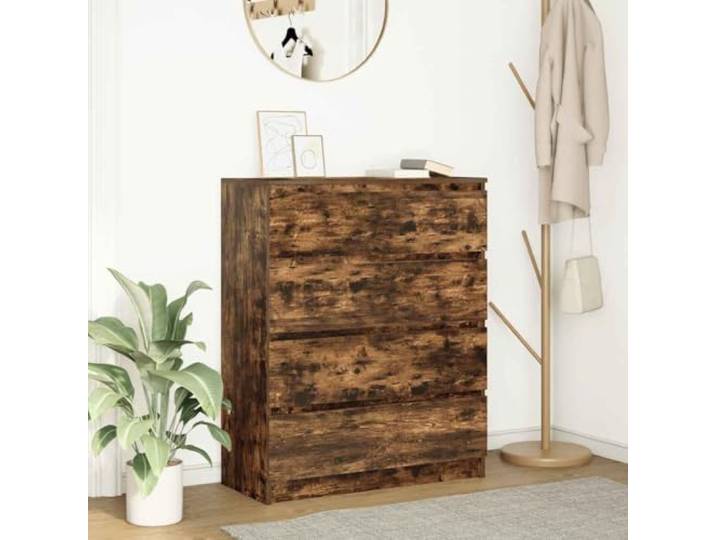 RJPLMFV Anrichte, rauchfarbene Eiche, 80 x 35 x 99 cm, Holz Aufbewahrung für Wohnzimmer, minimalistisches Design, strapazierfähige Oberfläche, Wandbefestigung inklusive