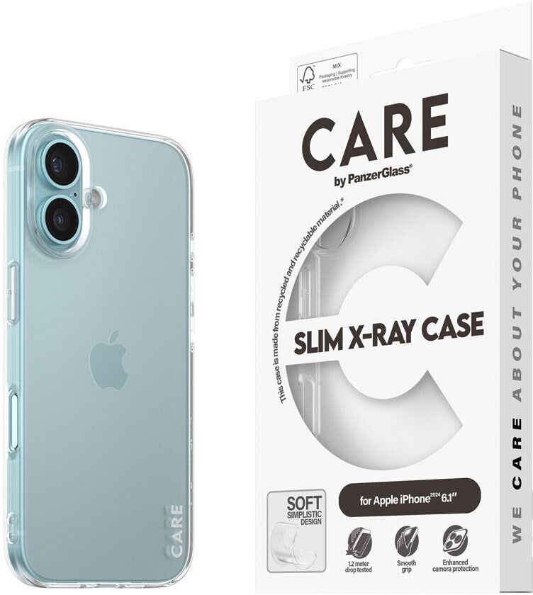 CARE by PanzerGlass iPhone 16 FASHION X-Ray Soft Basic Bagside Cover - Transparent