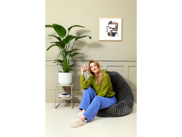 Pouf BeanBag RAYA XL Noir/Anthracite Fourrure synthétique 70 x 110 x 70cm