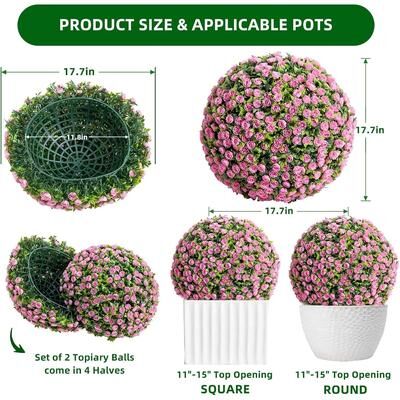 YUN Set of 2 UV-Resistant Artificial Boxwood Topiary Balls