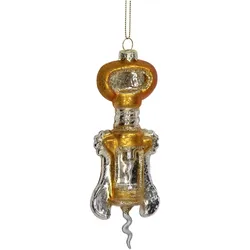 Christbaumschmuck Glas 14cm Korkenzieher Figur Handbemalt & mit Glitzer Weihnachtsbaum Anhänger Weihnachten Weihnachtsbaumschmuck Wein Öffner Gold