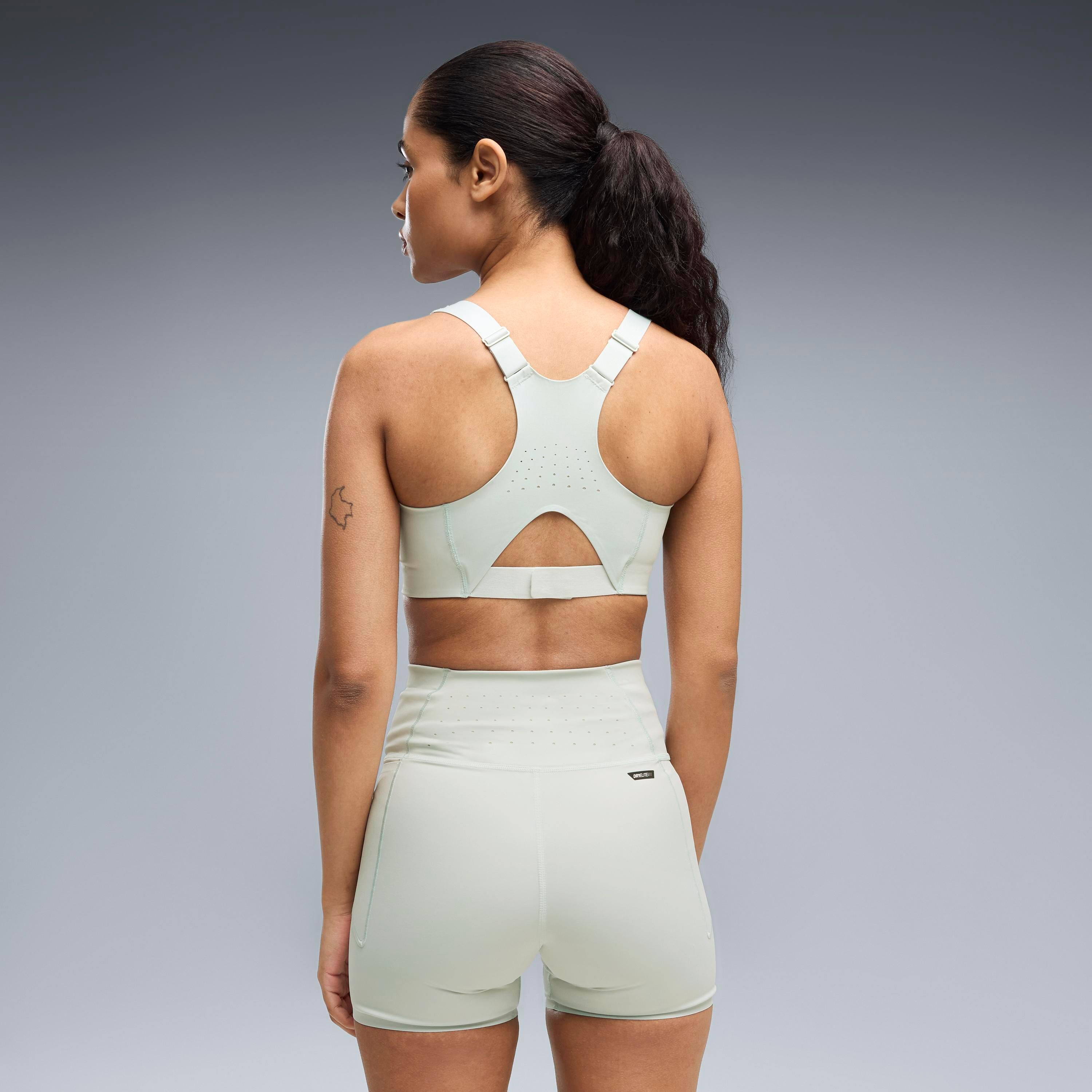 Sport-BH PUMA "PWRMODE BRA - HIGH", Damen, Gr. XXL, N-Gr, weiss (crme de mint), Interlock, Obermaterial: 71% Polyester, 29% Elasthan, schmal, BHs Sport-BH, schmale Passform, für Fitness-Training, sportlicher Stil crme de mint XXL, N-Gr