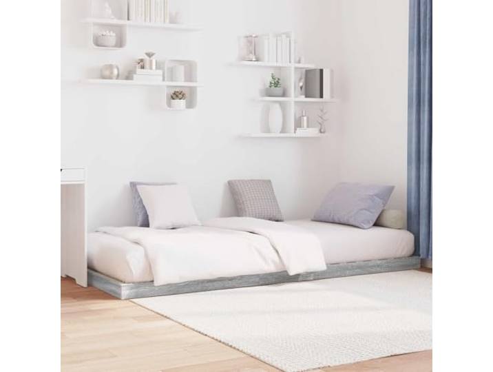 SKTQYQO Bodenbett Grau Sonoma 100 x 200 cm Mehrschichtholz, integrierte Leisten, minimalistisches Design, unter Etagenbett, einfache Montage