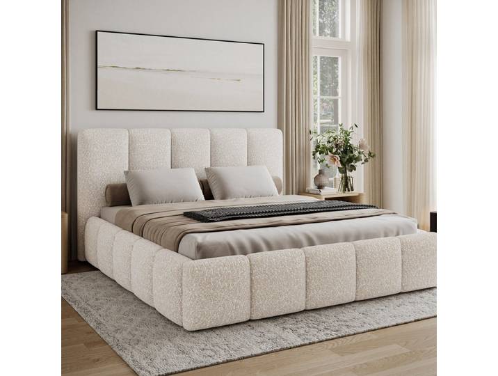 Lit 160x200 sommier inclus Klaus Bouclé Beige
