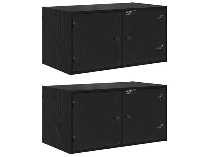 Favemtsl 2er Set Wandschrank mit Glastür Schwarz Eichen-Optik 68x37x35 cm Platzsparende Hängeschränke aus Holzwerkstoff mit transparenten Scheiben für Flur, Küche oder Wohnzimmer.