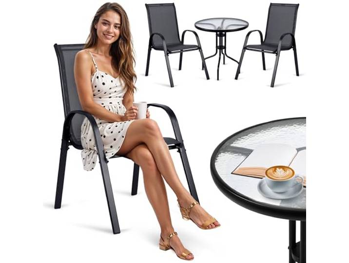 Sofotel Lot de 3 Meubles de Jardin avec 2 chaises de Jardin en métal Noir