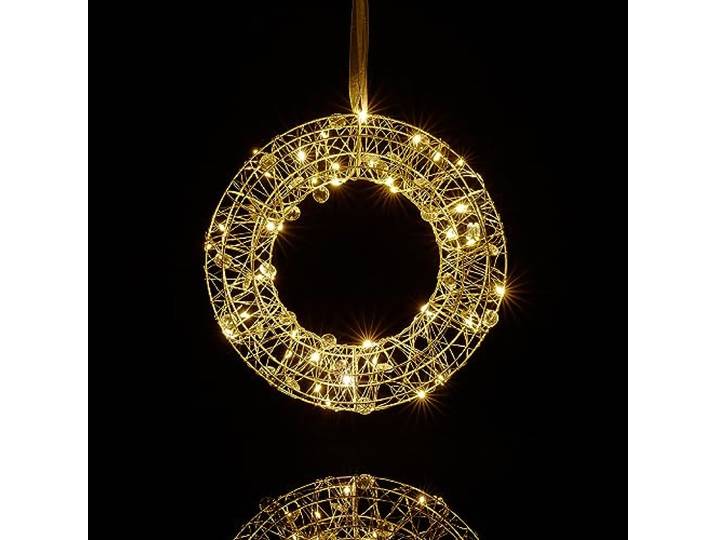 Relaxdays led lichtkrans, raamdecoratie binnen, ophangen, Ø 25 cm, krans met lichtjes, sfeerlamp op batterijen, zilver
