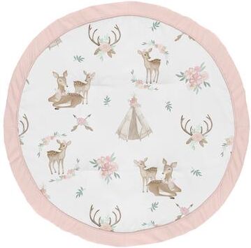 Sweet Jojo Designs Blush Pink, Mint Green and White Boho Watercolor Woodland Deer Floral Collection Baby Tummy Time Playmat