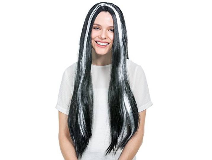 Dressforfun pruik vampier lang haar - Zwart/Wit