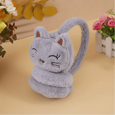 Inspire Essentials CozyCat Plush Earmuffs Winter Warm Ear Protection grey