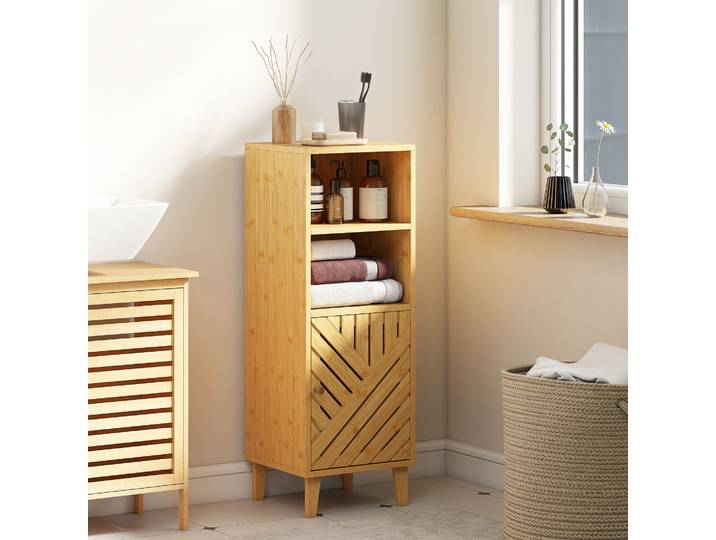 HOMCOM Meuble Salle de Bain Rangement 90cm Effet Bois Naturel