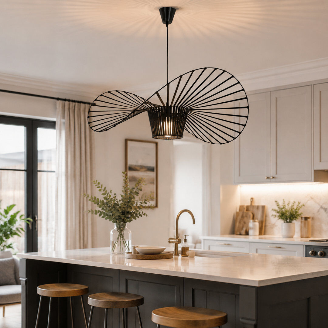 Ivy Bronx Carlose 1-Light Hat-Shaped Kitchen Island Pendant Black 25cm x 80cm x 80cm