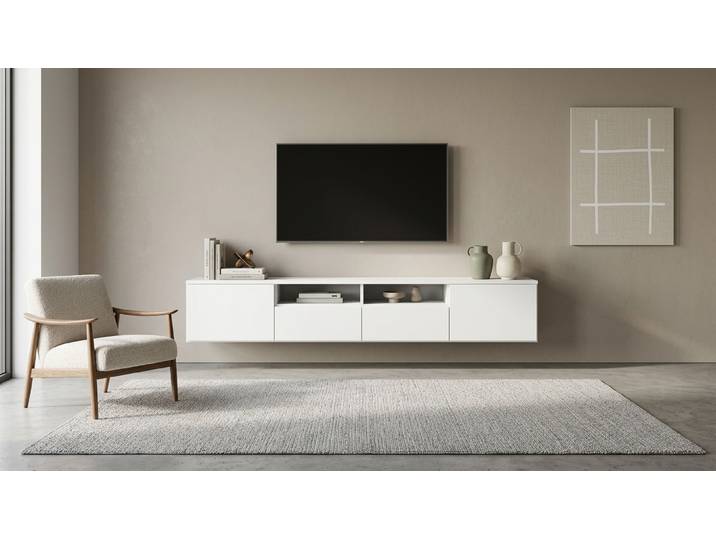 Meuble TV Pickawood Mélaminé premium Blanc gris