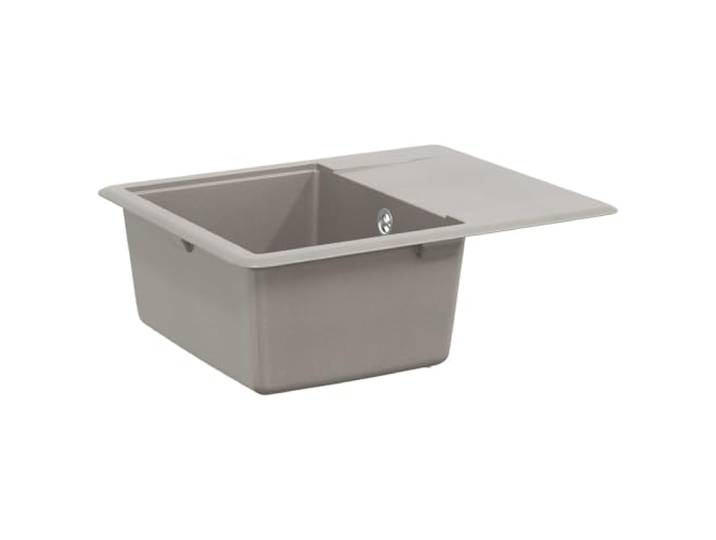 Küchenspüle 80% Quarz und 20% Harz 560x460mm Grau Einkammer,Einbaumontage,Ablaufgarnitur,Korbsieb,Fleckfest,Kratzfest,bis 280°C