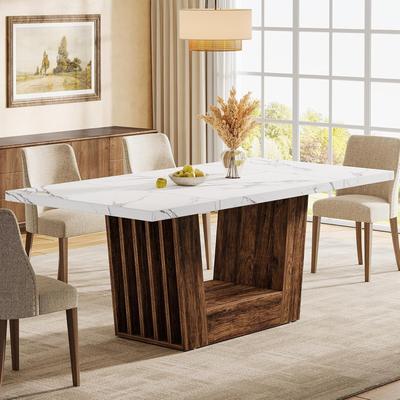 YUZHOU 63-Inch Faux Marble Dining Table, Modern Farmhouse Table for 4-6