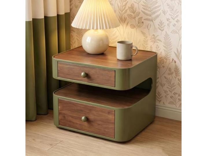Beistelltisch Moderner Nachttisch 2 Schubladen Beistelltisch in Holzoptik Offene Regale Kleine Schlafzimmermöbel Keine Montage erforderlich Für das Schlafzimmer(Green,50x40x45cm/20x16x18in)