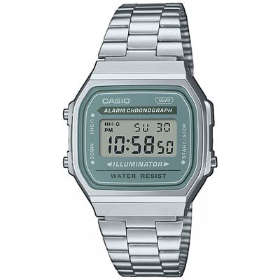 Chronograph CASIO VINTAGE, silber (blaugrün, silberfarben), Armbanduhren, Damen, Chronograph, Quarzuhr, Armbanduhr,Damenuhr, Herrenuhr, Digitaluhr, Edelstahlarmband