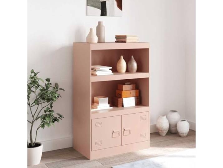 KTHLBRH Sideboard Rosa 67 x 39 x 107 cm kaltgewalzter Stahl 2 Einlegeböden, 2 Fächer mit Türen, 2 Metallgriffe, Tragkraft 90 kg, einfache Reinigung