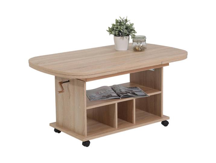 Mid.you Couchtisch, Sonoma Eiche, Holzoptik, oval, Rollen, Wange, 67x53-63x107-157 cm, FSC Mix, ausziehbar, höhenverstellbar, einfacher Aufbau, Wohnzimmer, Wohnzimmertische, Couchtische, Couchtische höhenverstellbar