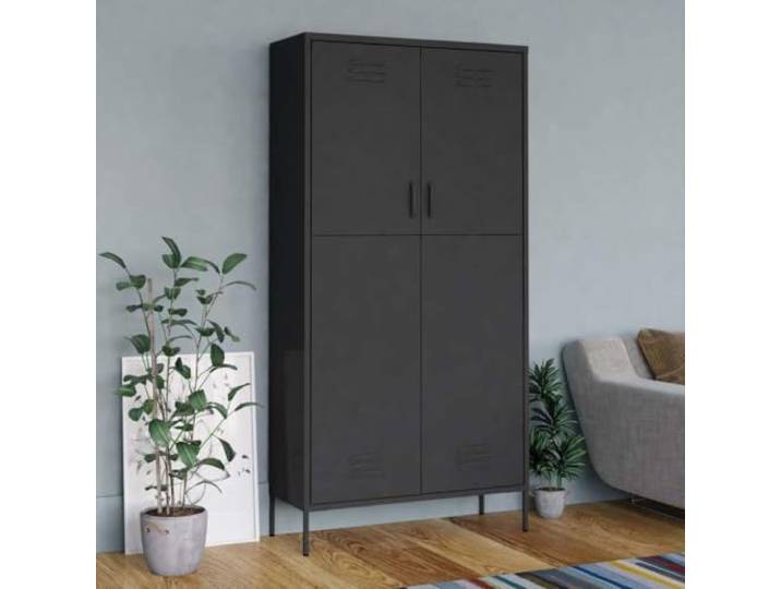 Kleiderschrank Anthrazit 90x50x180 cm aus Stahl 4 verstellbare Einlegeböden, Kleiderstange, Mehrzweck, leicht zu reinigen, langlebig