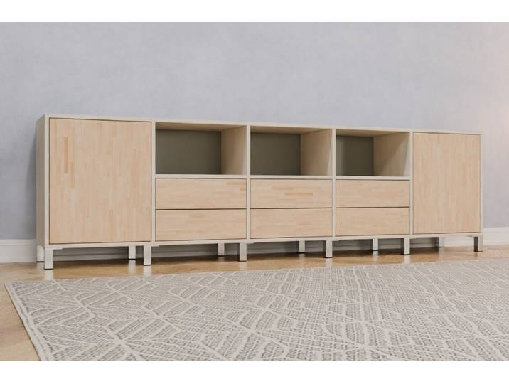 Sideboard aus Massivholz nach Maß - Kernbuche keilgezinkt - 74x260x42cm - Individuell konfigurieren