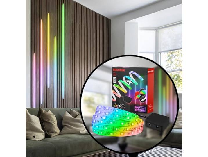 BRILONER - Pimp your Panel LED Strip Starterset\, RGB couleurs de lumière\, télécommande\, bande\, barre\, décoration de pièce\, accessoires panneaux acoustiques\, ruban lumineux\, 2\,6m