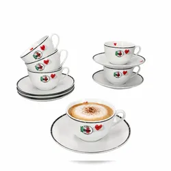 12tlg Caffee Amore Cappuccinotassen Set Porzellan 200ml Herz-Dekor