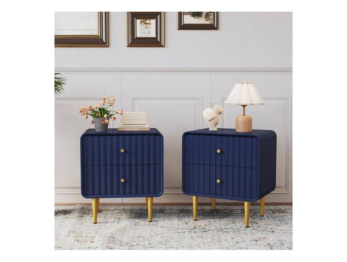 LuxusKollektion Nachttisch Nachttisch 2er Set Blau mit goldenen Beinen (2-St)